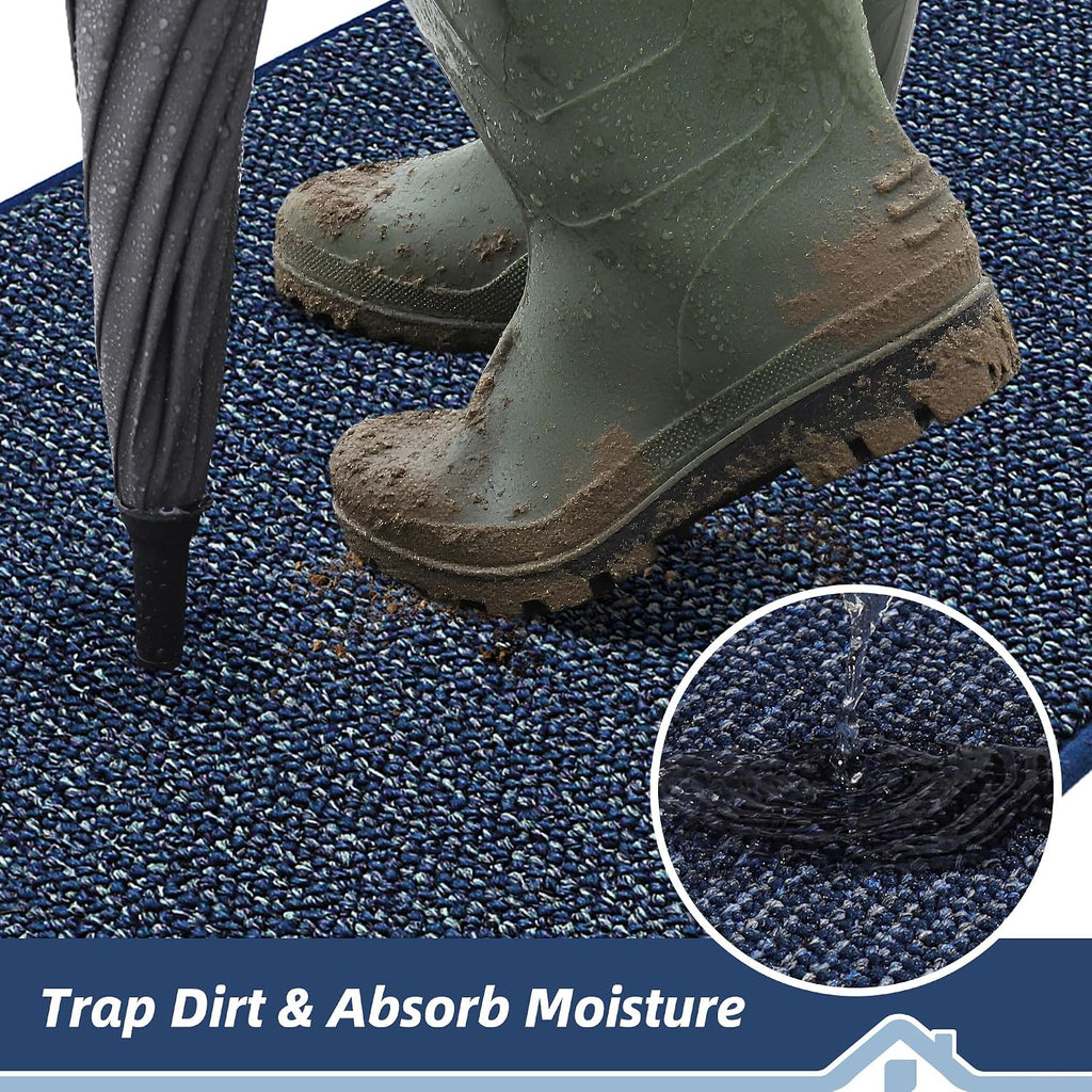 Dirt Trapper Door Mat 24" x 36", Non-Slip Washable Doormats, Blue | Entrance Mat Dirt Resistant and Absorbent Welcome