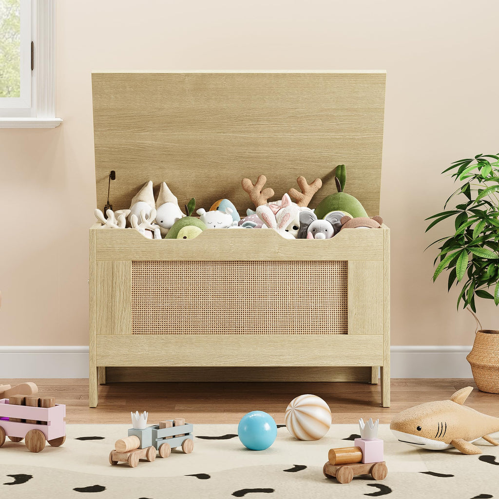 Farmhouse Storage Bench, 30" Wooden Storage Chest with Safety Hinge