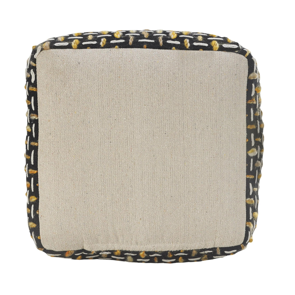LR Home Hand-Woven Black/Gold/White Geometric Square Ottoman Pouf Decor | Lightweight Foot Rest | 16 x 16 x 16