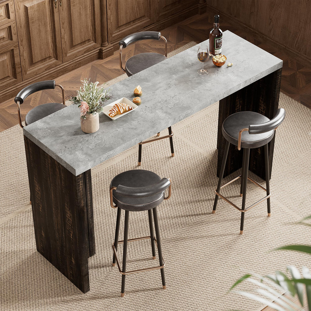 Bar Table for 4-6 People - 55" Long Counter Height Pub with Extra Thickened Tabletop, Modern Rectangular Home Bar