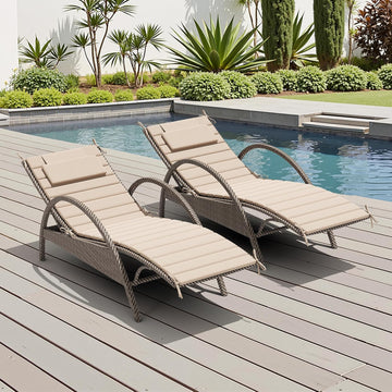 Foldable Chaise Lounge Cushions Outdoor with Headrest, 71"x21"