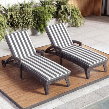Patio Chaise Lounge Set of 2, Wicker Lounge Chairs Outdoor with Wheels, Wicker Chaise Lounges with Armrests All