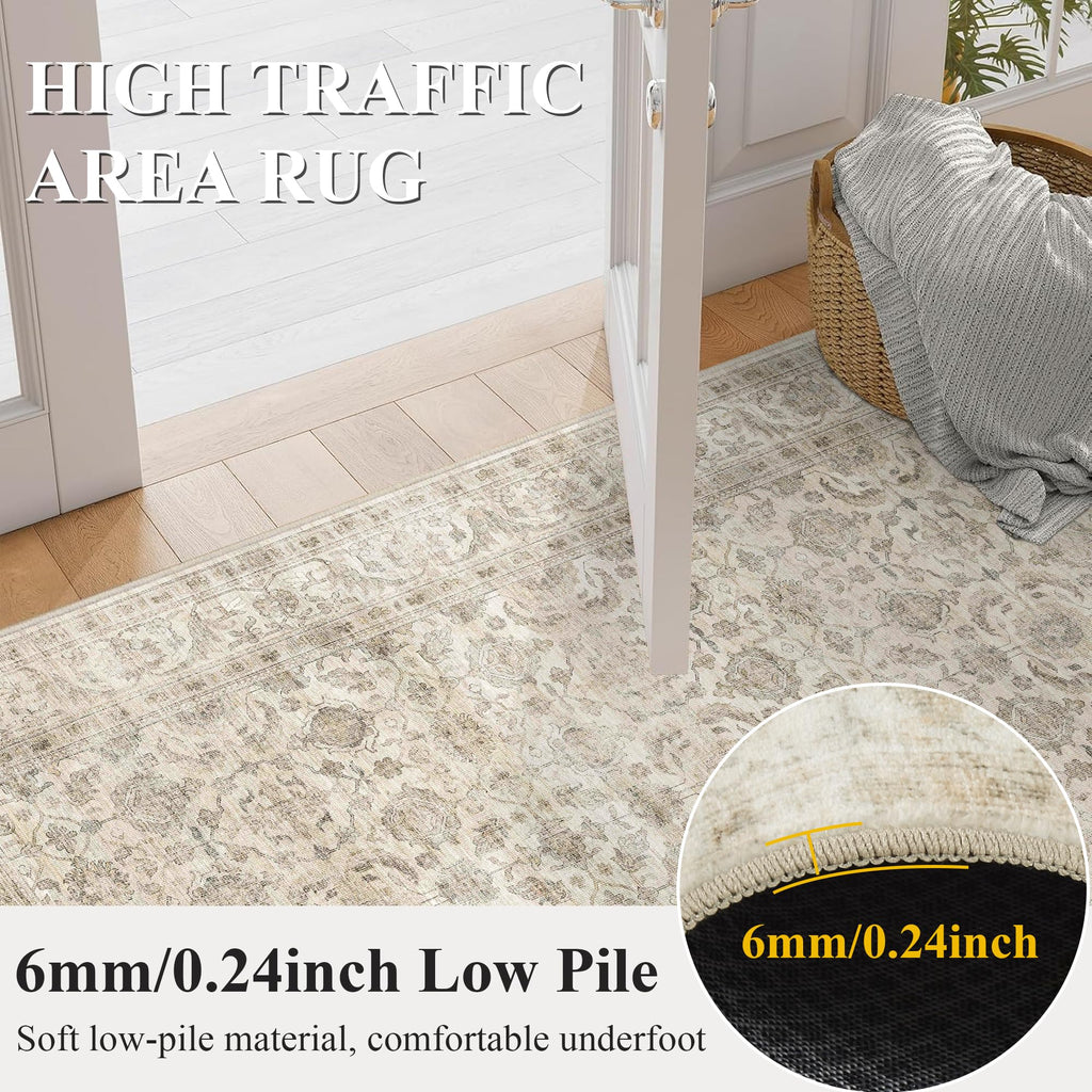 2x12 Neutral Beige Soft Low Pile Non Slip Machine Washable Runner Rug