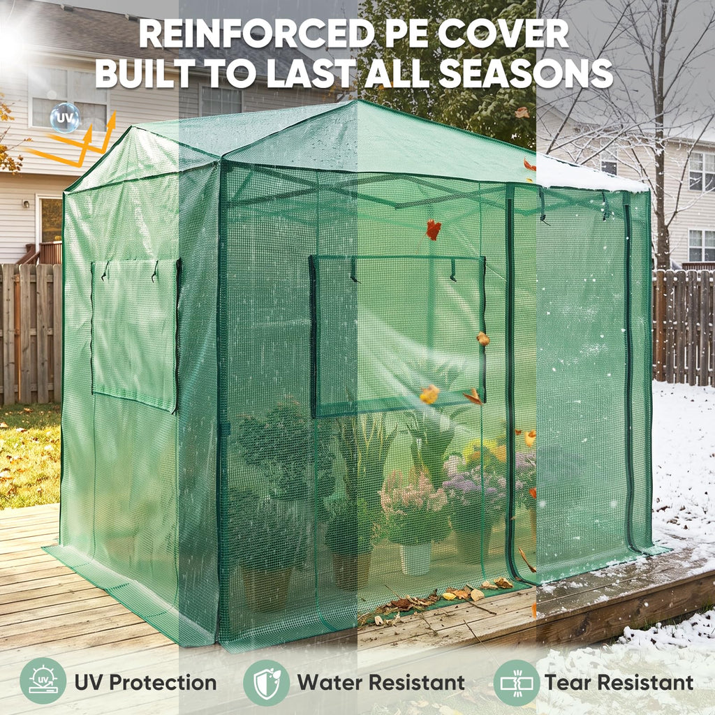 6x8 Easy Setup Pop Up Greenhouse, Side Door Design, Clear/Green