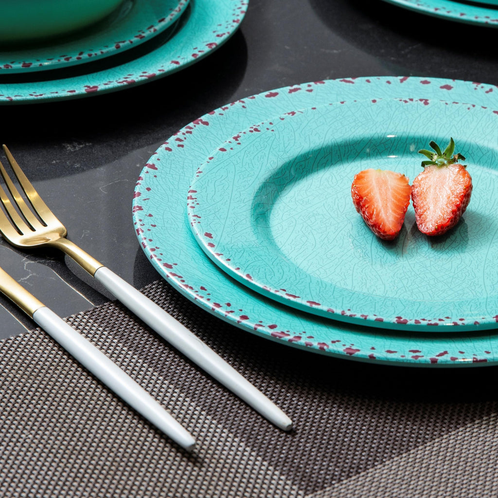 12PCS Melamine Dinnerware Sets, Turquoise Plates and Bowls Sets