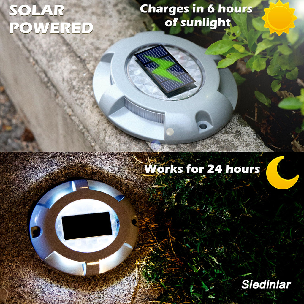Solar Deck Lights Outdoor LED Driveway Dock Lights, 4 Pack, White