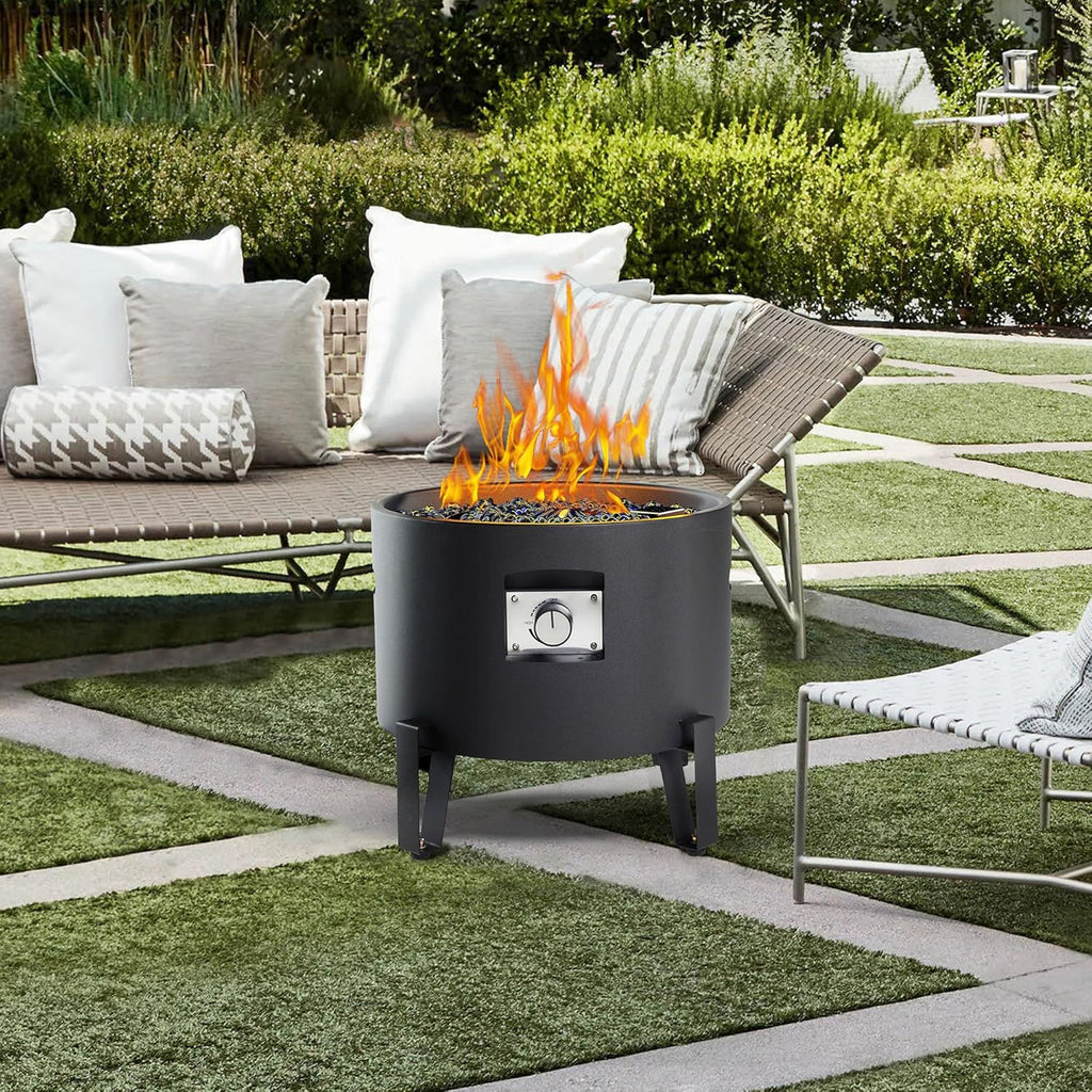 Portable Propane Fire Pit for Camping RV 50,000 BTU Round 15'' H x 16'' W Portable Gas Firepit W/Lid