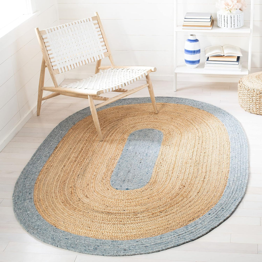 Braided Oval Rug, Wool Light Blue & Gold BRD910H