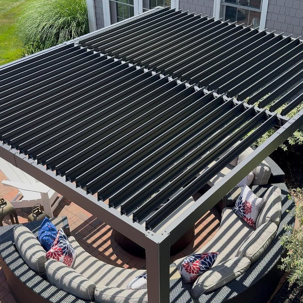 Louvered Pergola 10' x 12' Aluminum Outdoor Pergola with Adjustable Louvers Roof and Integrated Drainage System 70 Mph