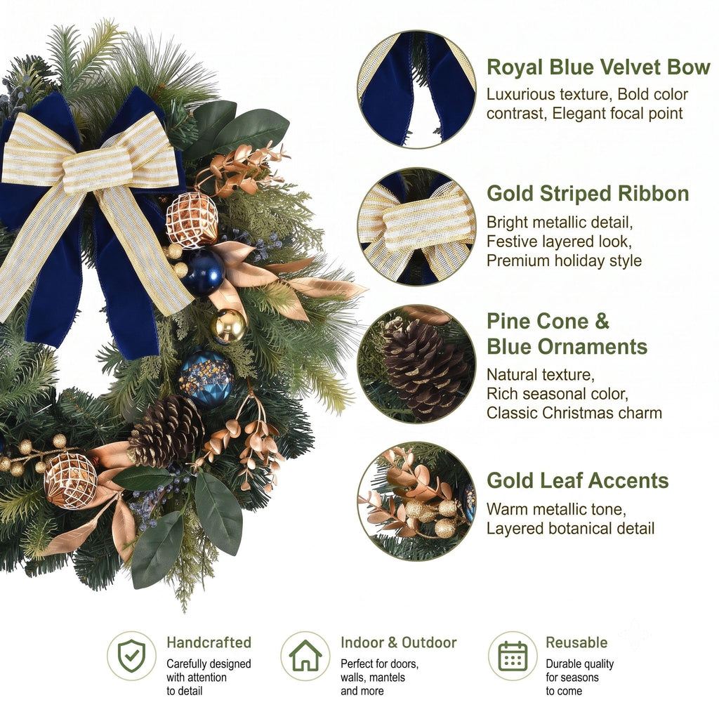 20" Prelit Christmas Door Wreath with Light (Blue)