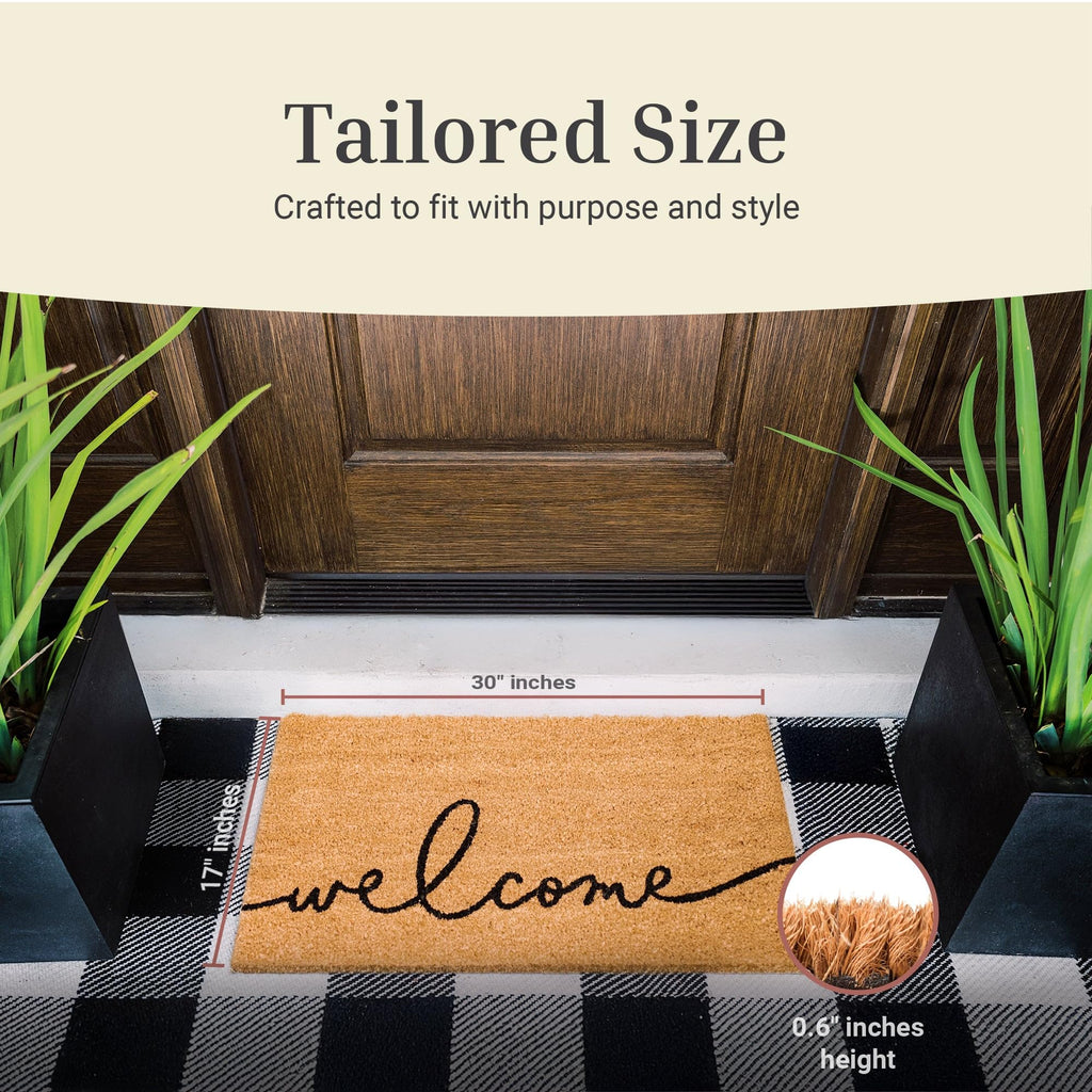 Welcome Mat Outdoor - Script Coir Doormat, Front Door 17x30