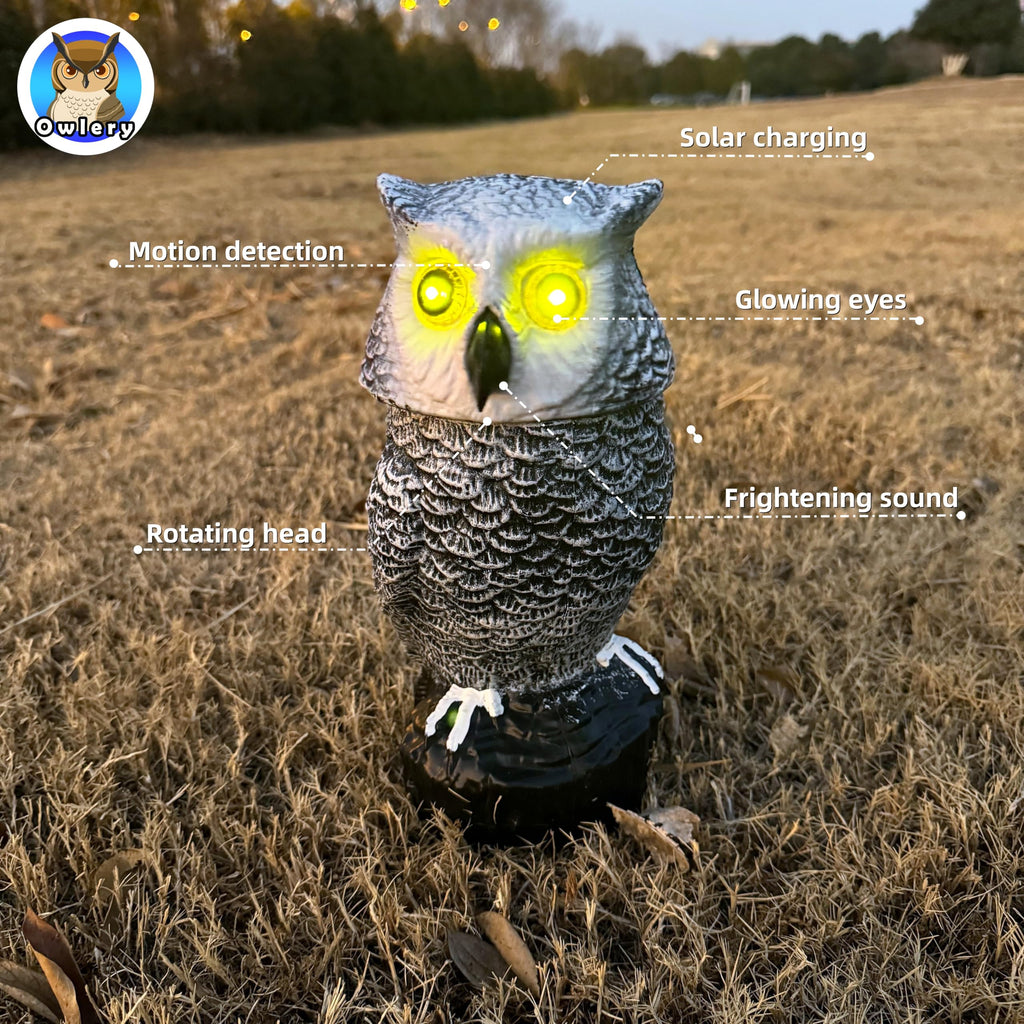 Snowy Solar Owl With Motion Detector, Flashing Eyes, Spinning Head, Realistic Hooting and Silent Mode, Outdoor