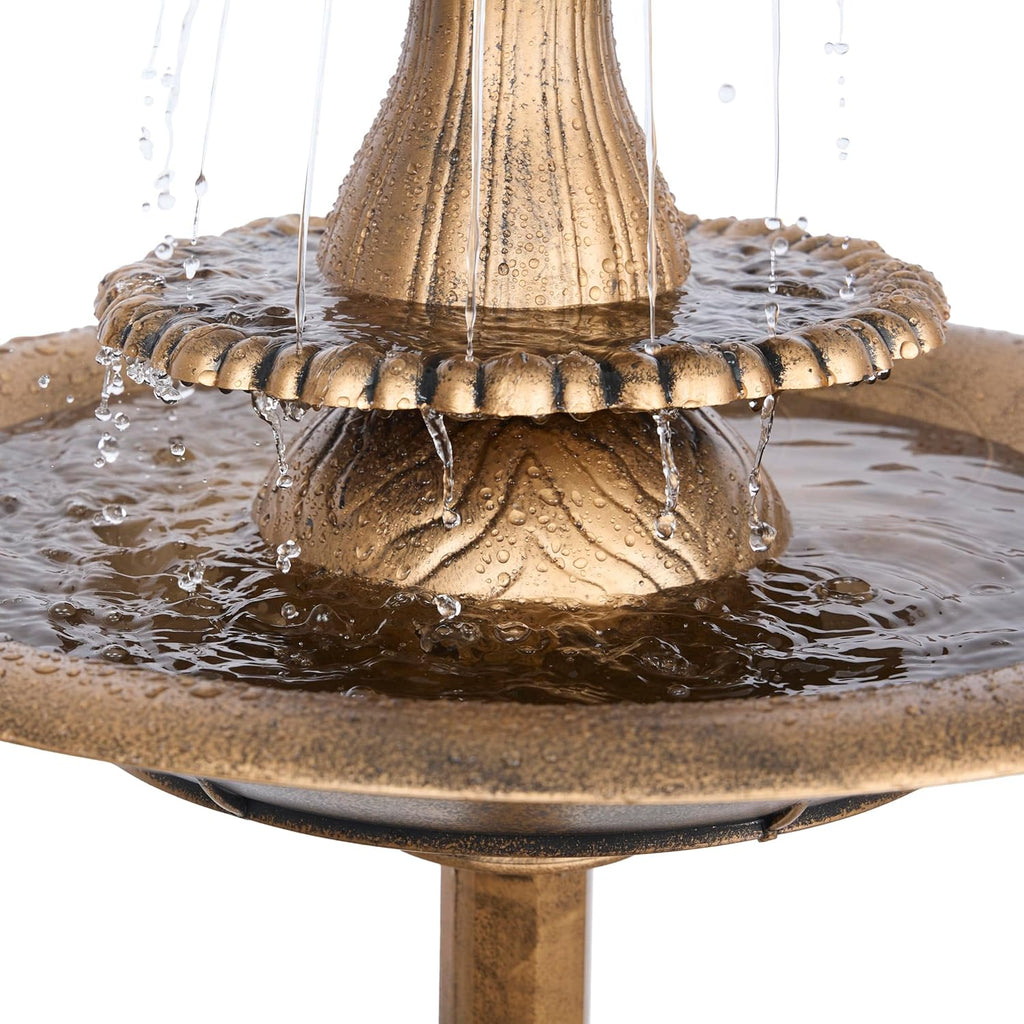 40" Tiered Pedestal Fish Fountain Birdbath, Cascading Outdoor Water Feature Décor, Gold