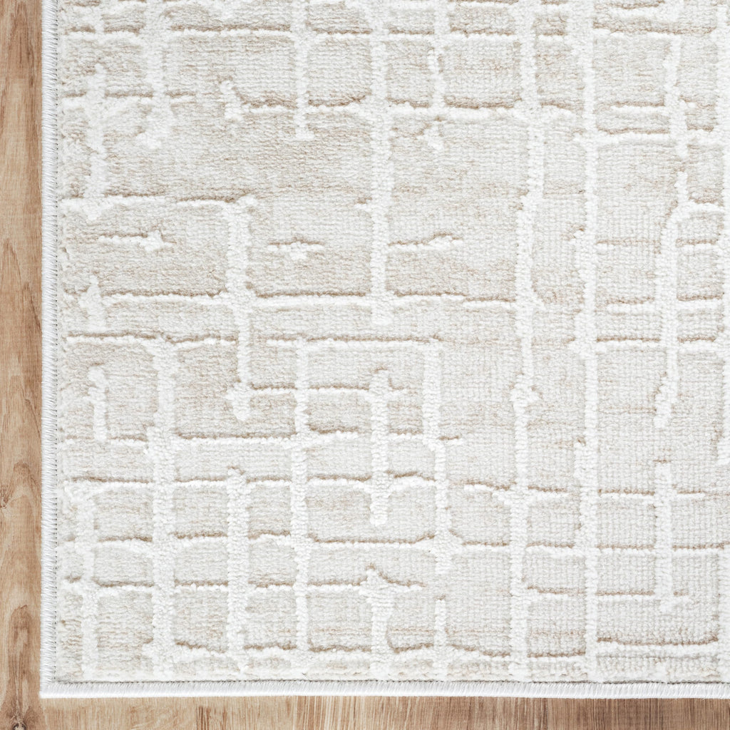 Vera Area Rug, Beige Ivory Geometric Grid Modern