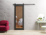 Quadro 4113 | Interior Single Sliding barn Door with Frosted Glass, MDF, 36x84, Black, Modern Style 