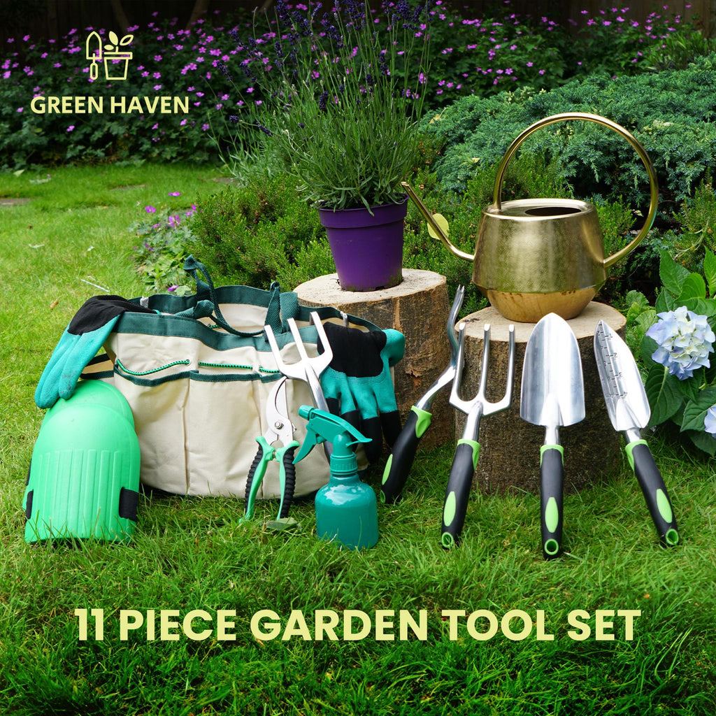 Stainless Steel 11 Piece Heavy Duty Garden Tool Set with Tote Bag - Premium Gardening Tools & Hand Tools Set