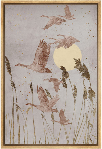Framed Canvas Print Wall Art Crane Bird Wheat Field Sunlight Nature Wilderness Illustrations Modern Art Decorative