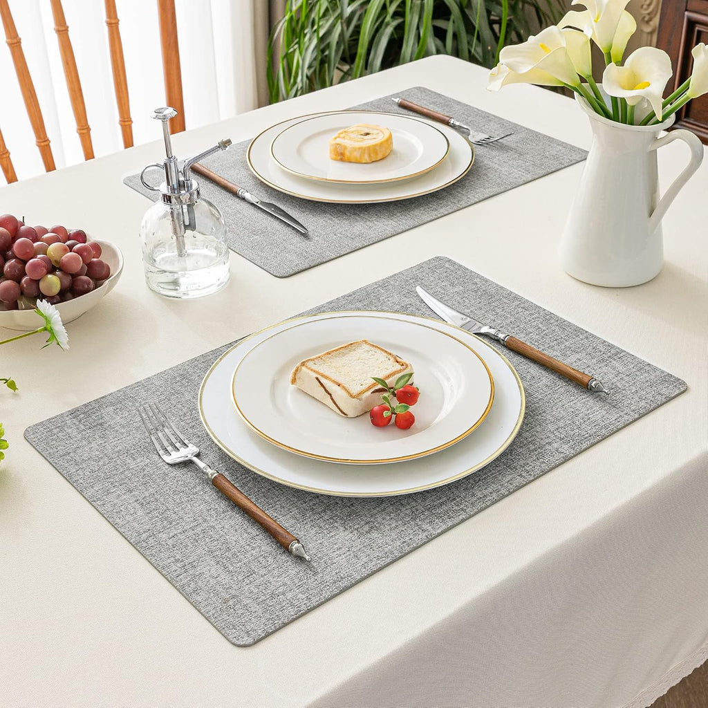 Faux Leather Vinyl Placemats, Light Grey - Set of 4