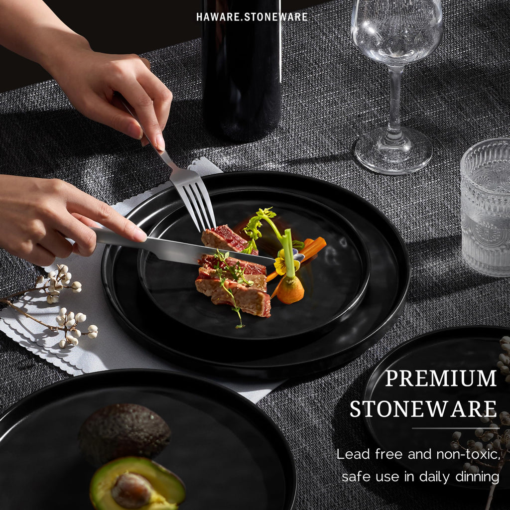 Dinnerware Sets, 18-Piece Plates and Bowls Set, Matte Black
