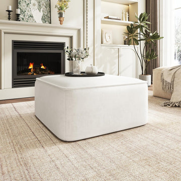Isa Velvet Ottoman Footstool, Square Pouf Poufee Footrest Ottoman Large Seat, Modern Side Table Bedroom Home Decor