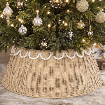 26inch Woven Rattan Scallop Christmas Tree Collar Rustic Tree Ring