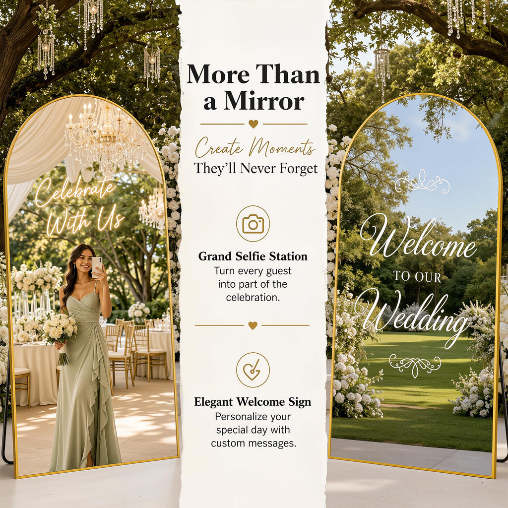 88"x44" Arched Full Length Mirror, Large Floor Mirror, Gold