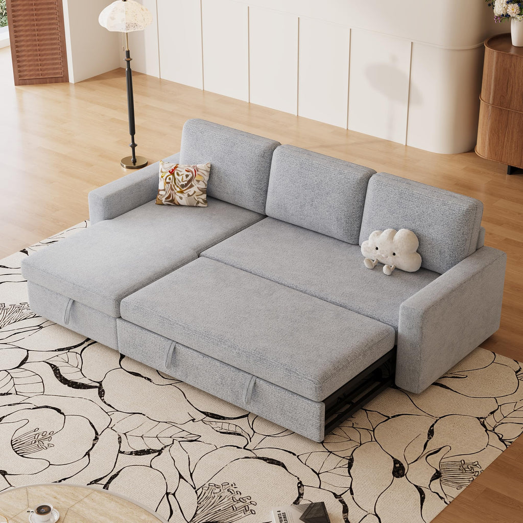 81" L Shaped Convertible Sleeper Sectional Sofa Bed, Light Gray
