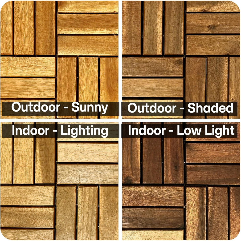 Interlocking Deck Tiles - 12"x12" Indoor & Outdoor Flooring Tiles, Wood Deck Tiles for Balcony & Backyard, Weather & UV