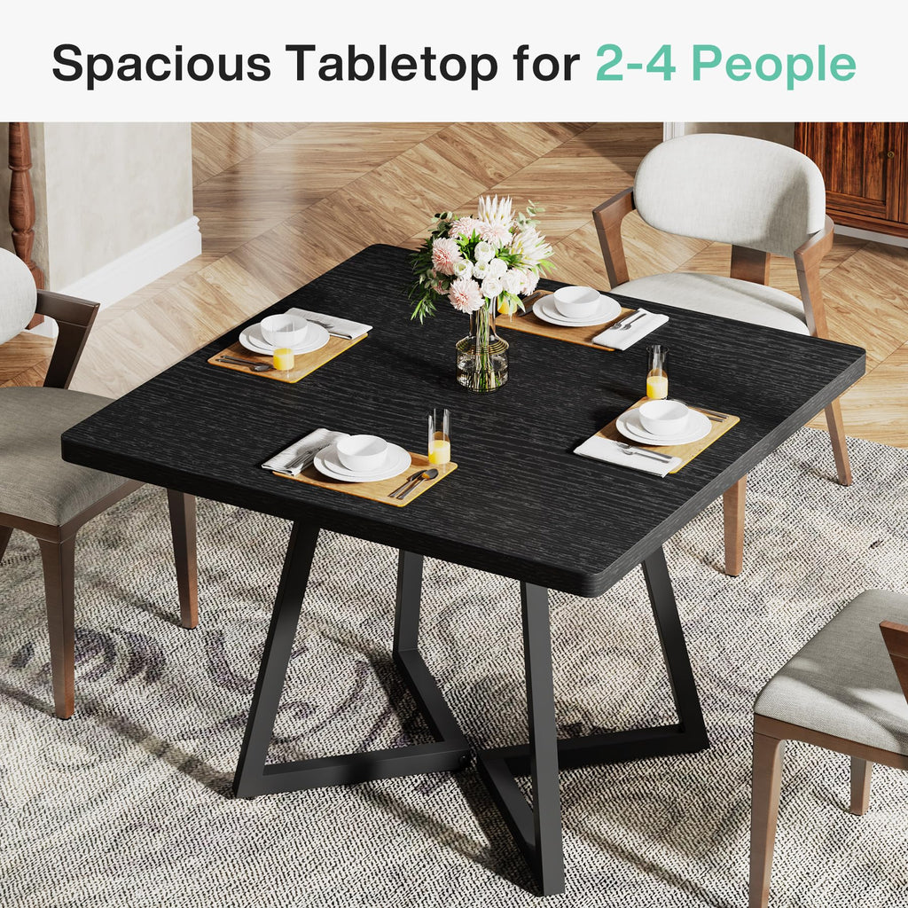Square Dining Table for 2, 31.5" Industrial Dinner Table with Metal Base, Kitchen Table, Small Space, Apartment