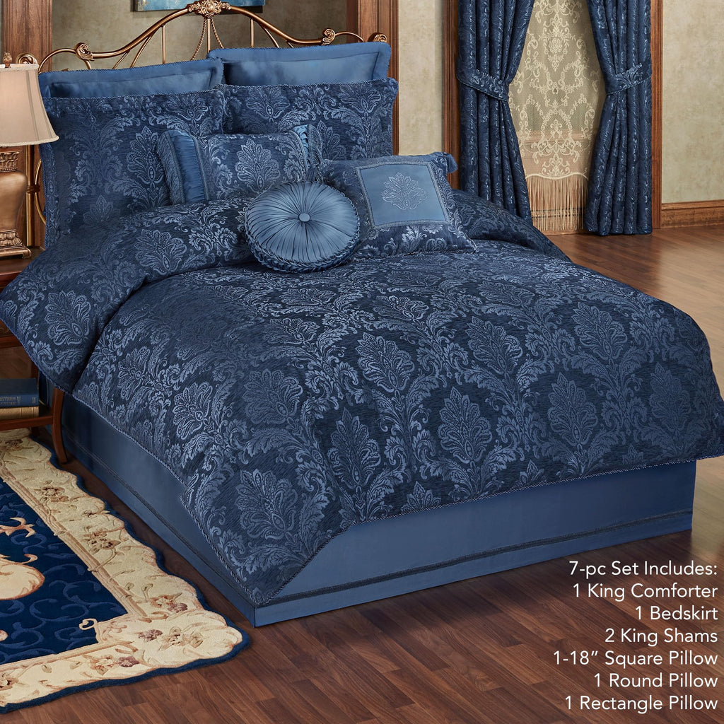 Camelot Luxury Comforter, Navy Blue, 7 Pc Set