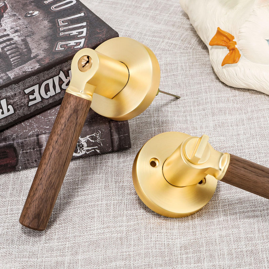 Walnut Wood Entry Door Lever(1 Pack,Stain Brass, Keyed)