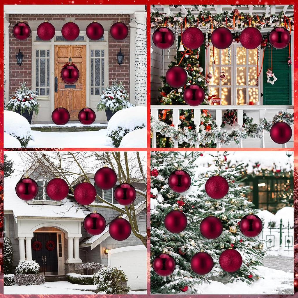 8 Pcs 6" Burgundy Christmas Tree Plastic Ball Ornaments