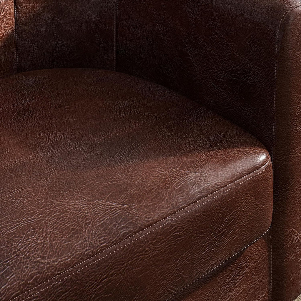 Accent Barrel Chair Faux Leather Round Club Tub Sofa Corner Chair with Flared Legs and Cozy Soft Padding - Set of 2