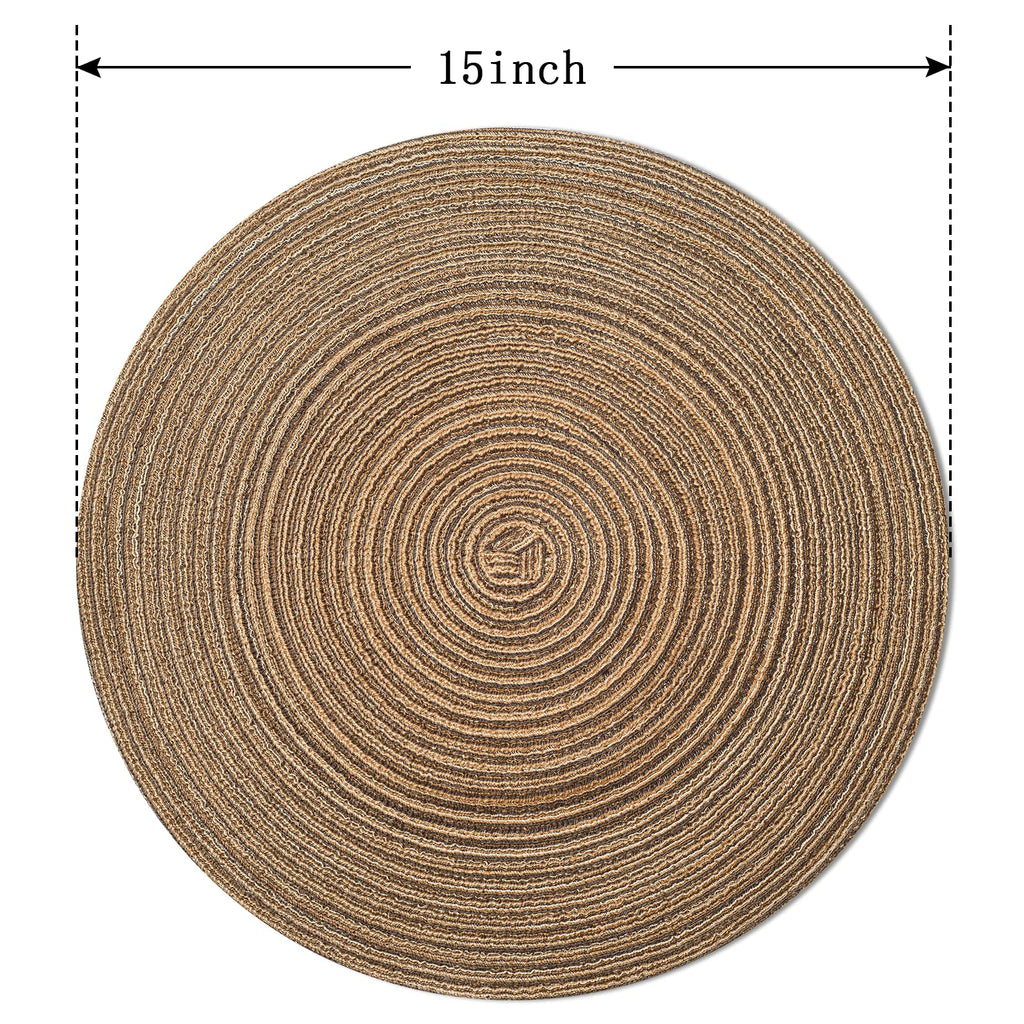 Round Braided Placemats Set of 4 Place mats for Dining Tables Woven Heat Resistant Table Mats 15 inch for Fall(E