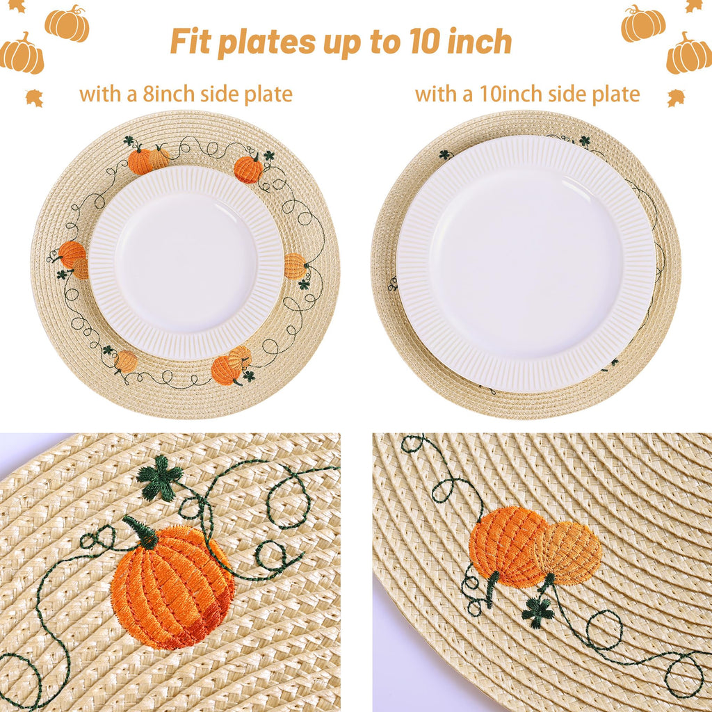 Round Fall Placemats Set of 4 PP Pumpkin Placemats for Dining Table Thanksgiving Harvest Placemats Perfect for Autumn
