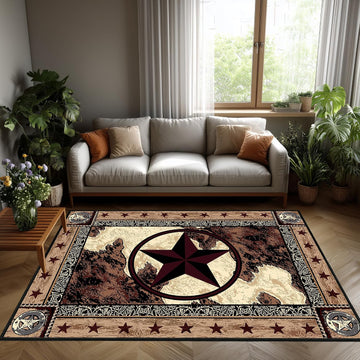 Western Rugs Area Rug,Washable Living Room Rug Vintage Rugs,Texas Star,Entryway Throw Mats Brown Non Slip Rustic