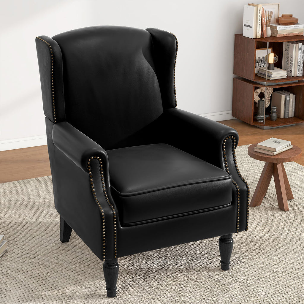 PU Leather Wingback Accent Chair, Upholstered High Back Armchair