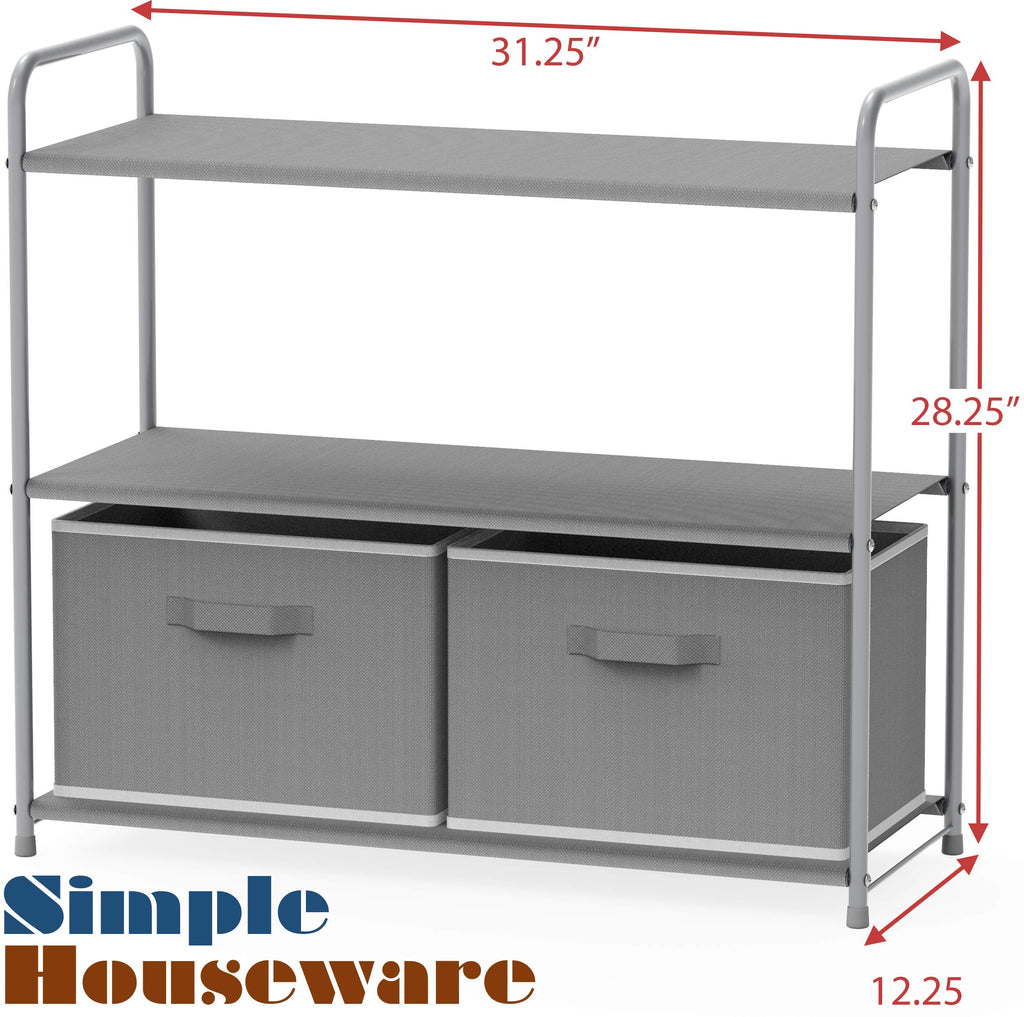 3-Tier Closet Storage with 2 Drawers, Grey