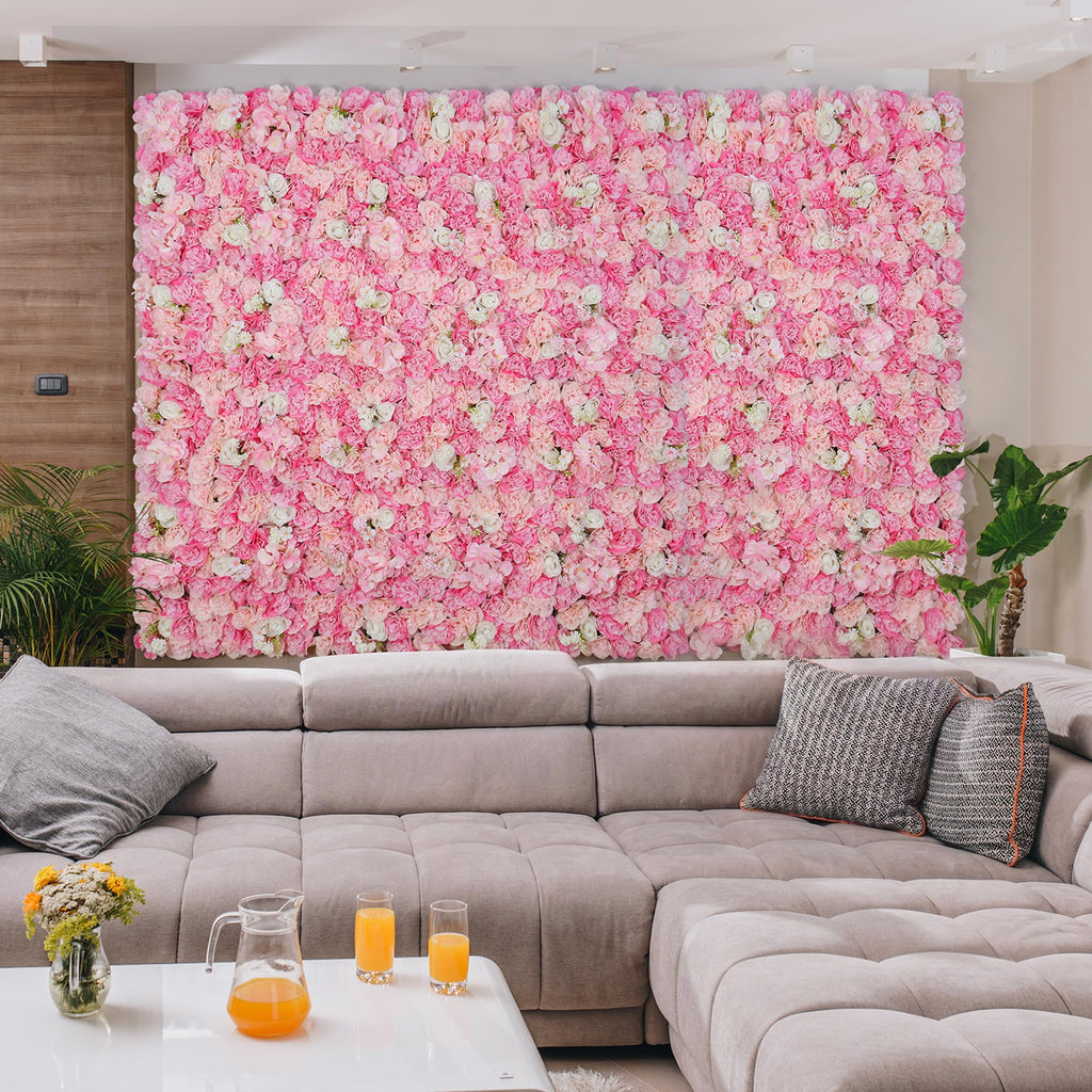 Flower Wall Backdrop 12pcs 16.5"x16.5"Artificial Floral Panels-Pink