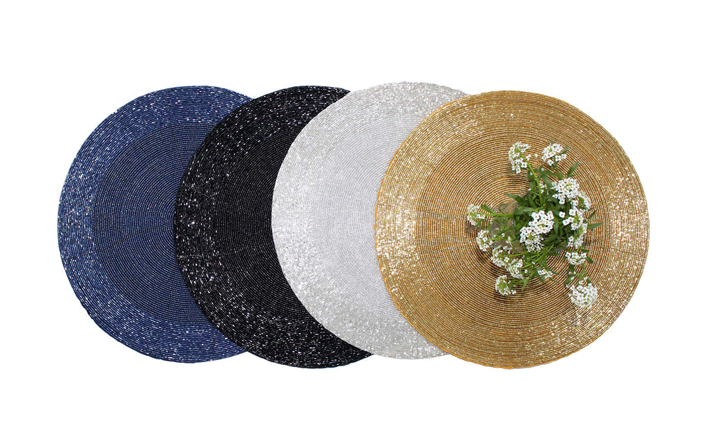 Glitz Handmade Beaded Charger Placemats - Set of 4 - Navy