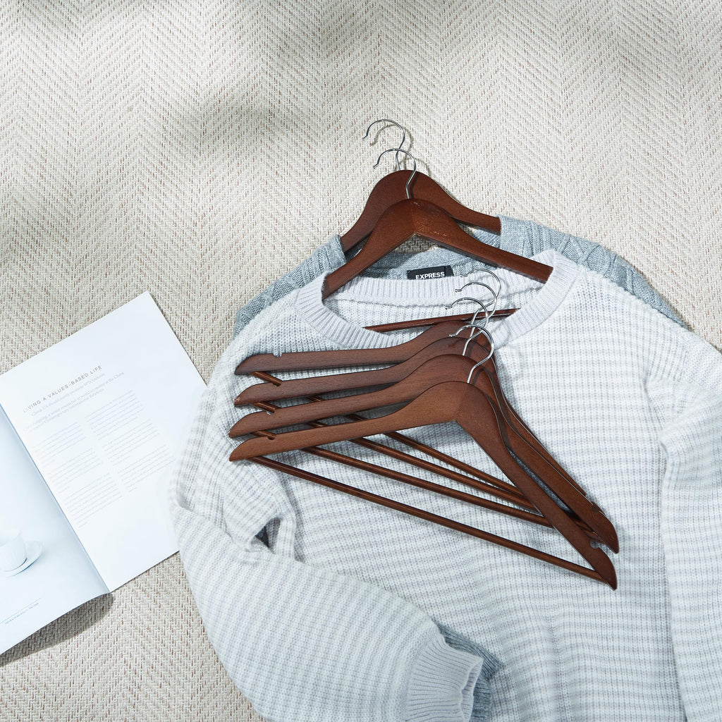 Solid Wooden Hangers 20 Pack, Wood Suit Hangers with Extra Smooth Finish, Precisely Cut Notches and Chrome Swivel