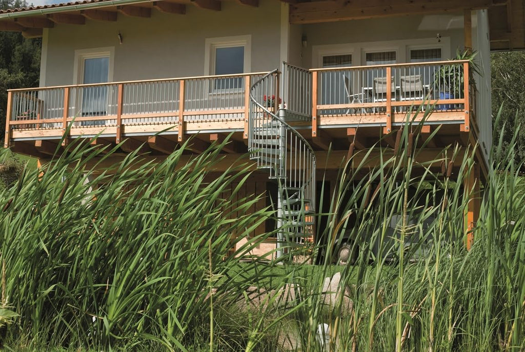 Austrian Outdoor Spiral Staircase, Galvanized Steel Non-Slip Step Railing, Aluminum Powder Coated Handrail, 47.24"