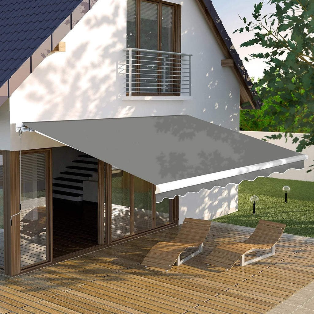 12' x 10' Awnings , Retractable Awning with Adjustable Canopy, Aluminum Frame, Manual Patio Awning Sun Shade Shelter