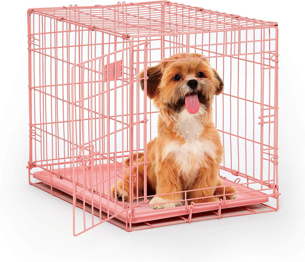 24-Inch Pink Fashion iCrate for Small Breeds, 12-20 lbs, Single Door Folding Dog Crate with Divider Panel