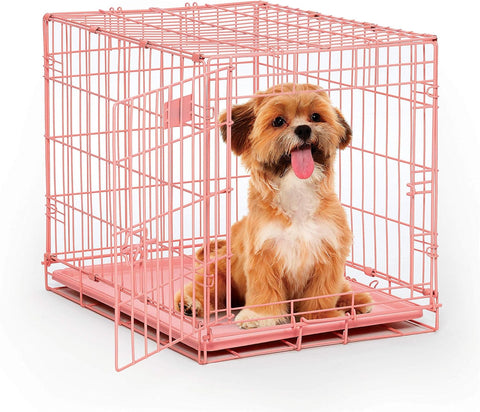 24-Inch Pink Fashion iCrate for Small Breeds, 12-20 lbs, Single Door Folding Dog Crate with Divider Panel