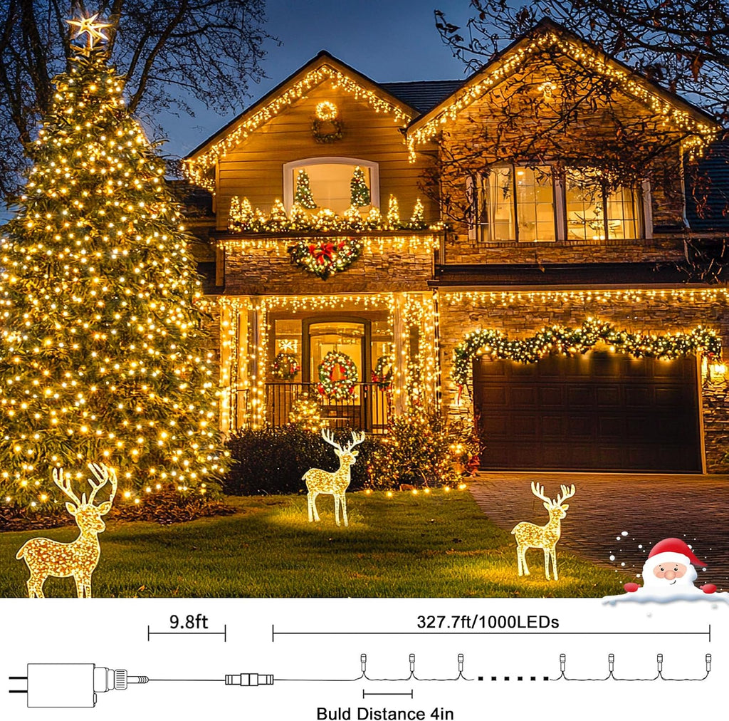 1000 LED 328 FT Christmas Lights, String Lights Plug