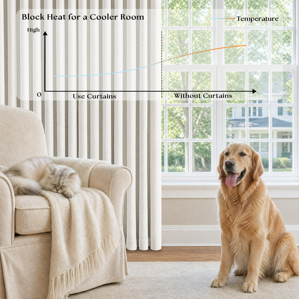 Birch Pinch Pleated Linen Blackout Curtains 86 Inch Length 2 Panels Thermal Insulated Full Blackout Dual Layer Drapes