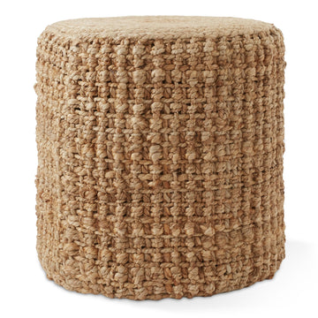Handwoven Pouf Ottoman, 18" W x 18" D x 18" H Round Footrest, Woven Seagrass Ottoman, Decorative Indoor Boho Home