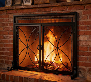 Magnetic Double Door Black Wrought Iron Fireplace Screen Guard