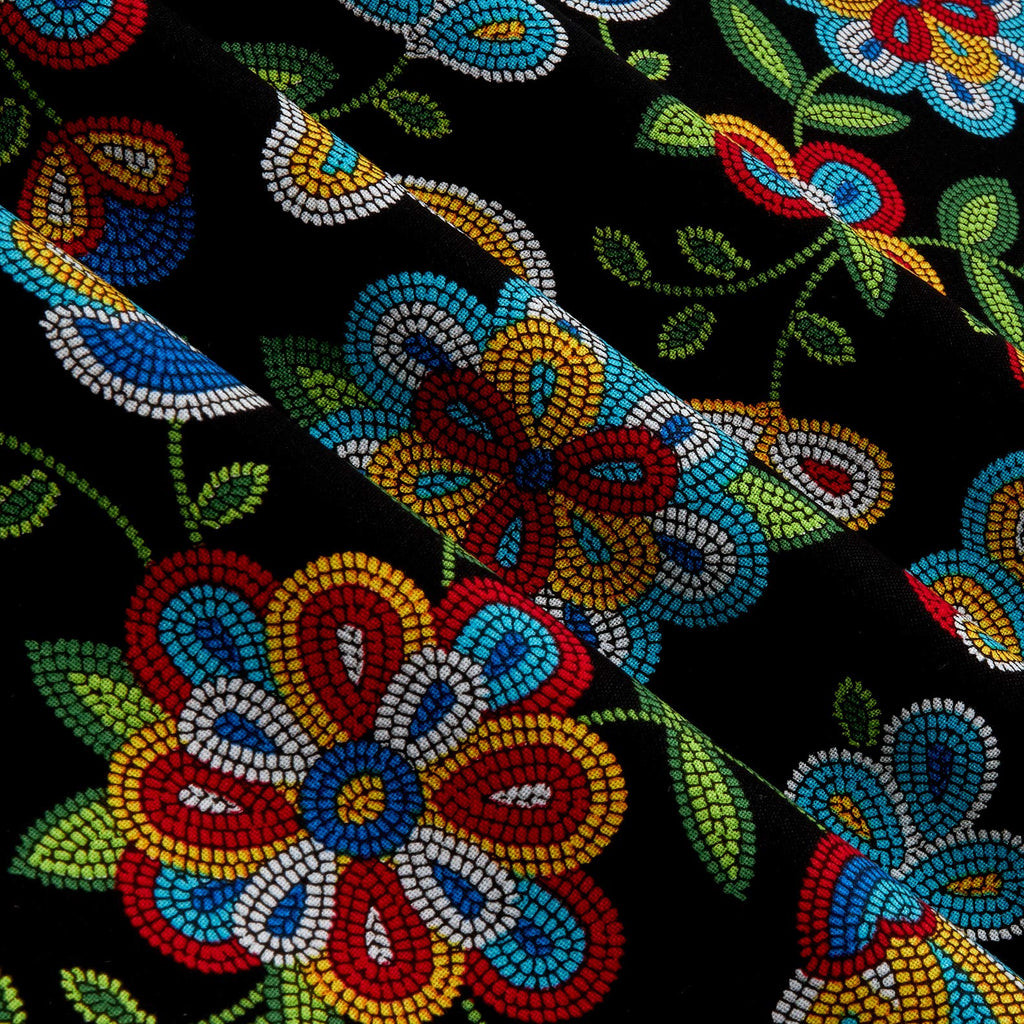 Tucson Beaded Floral Black, Fabric by the Yard